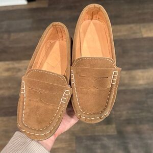Suede Penny Loafers in Chestnut Brown